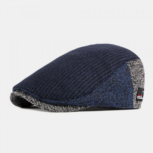 Men British Style Contrast Color Warm Casual Knitted Forward Hat Beret Hat